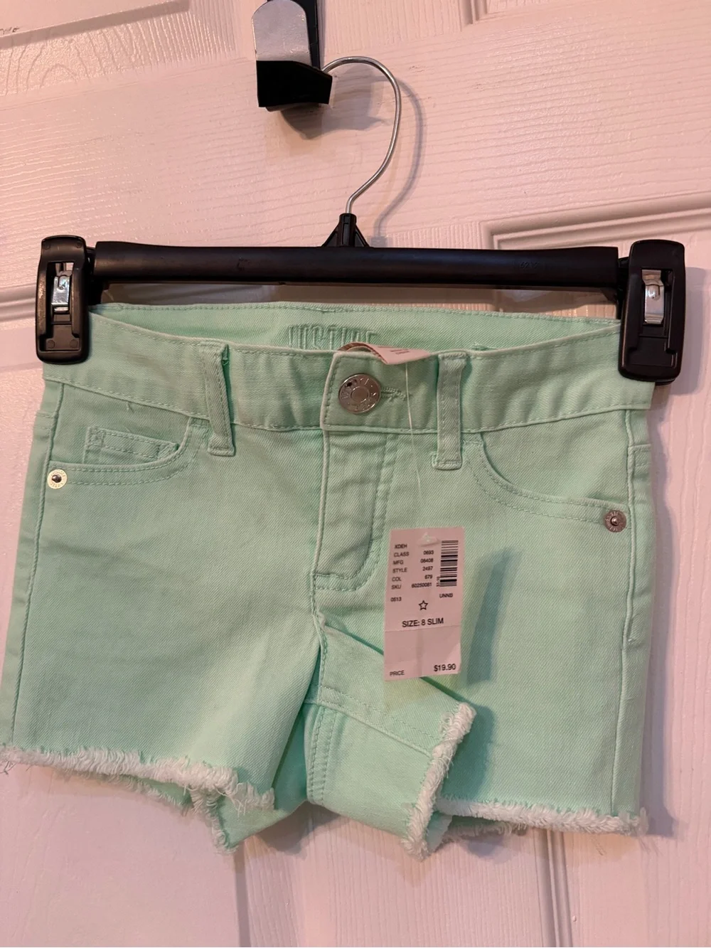 Justice Girls Mint Frayed Denim Shorts